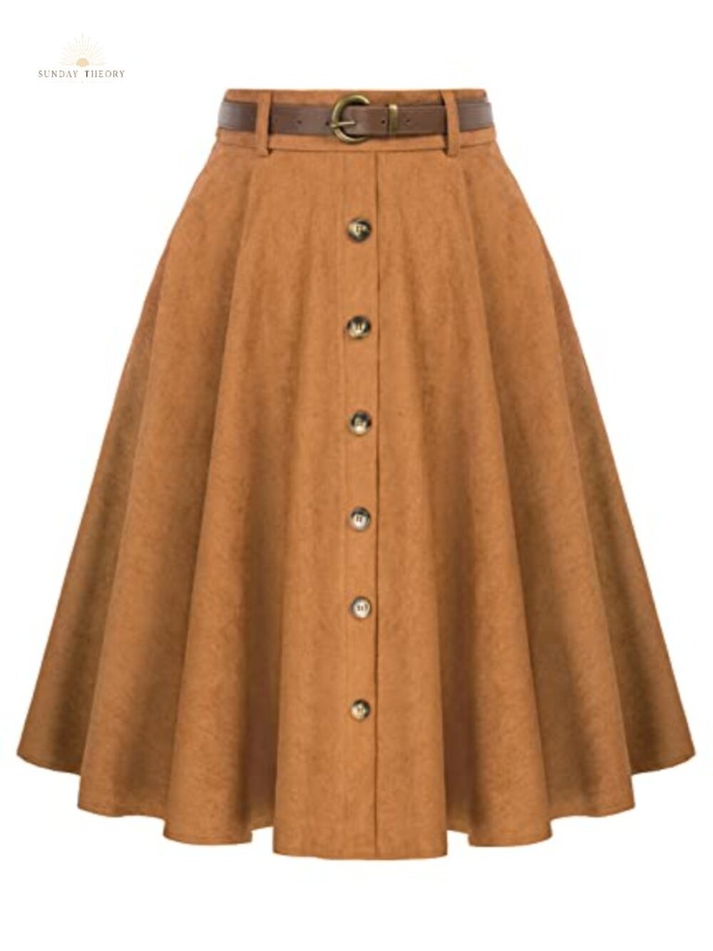Women's Knee Length Corduroy Skirt Vintage High Waist A-Line Midi with Pockets